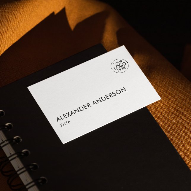 Carte De Visite Ajouter votre logo Nettoyer la typographie noir bl (Add Your Logo Clean Black White Typography QR Code Business Card)