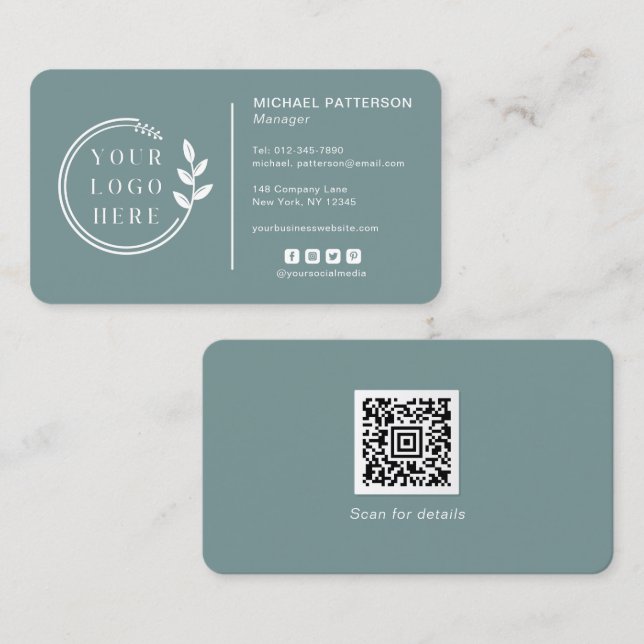 Carte De Visite Ajouter votre logo Social Media QR Code Entreprise (Devant / Derrière)