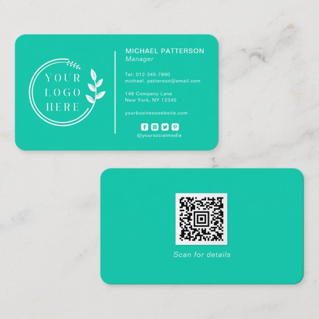 Carte De Visite Ajouter votre logo Social Media QR Code Entreprise (Devant / Derrière)