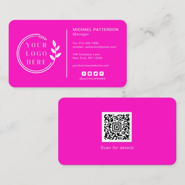 Carte De Visite Ajouter votre logo Social Media QR Code Entreprise (Devant / Derrière)