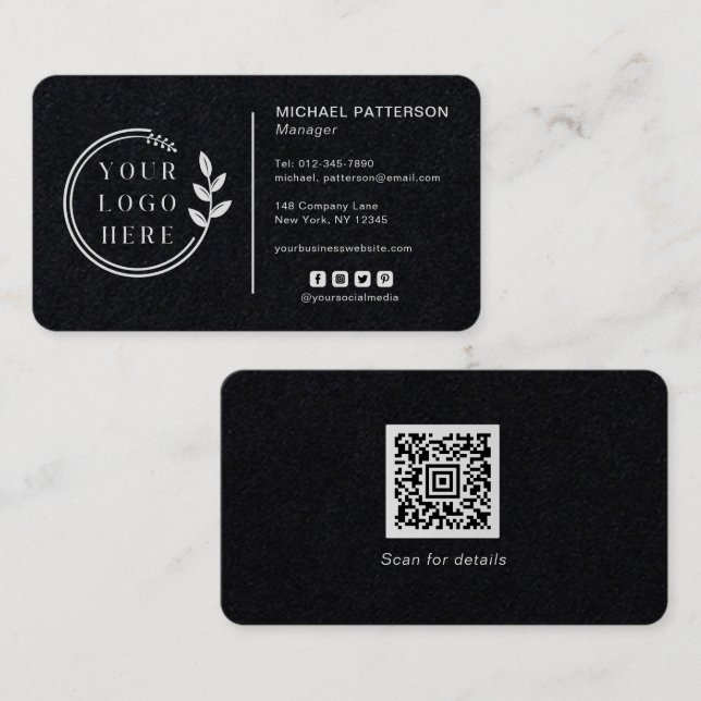 Carte De Visite Ajouter votre logo Social Media QR Code Entreprise (Devant / Derrière)