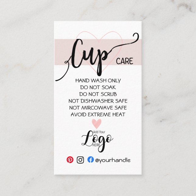 Carte De Visite AJOUTER VOTRE tasse LOGO CARE vinyl affaires blush (Devant)