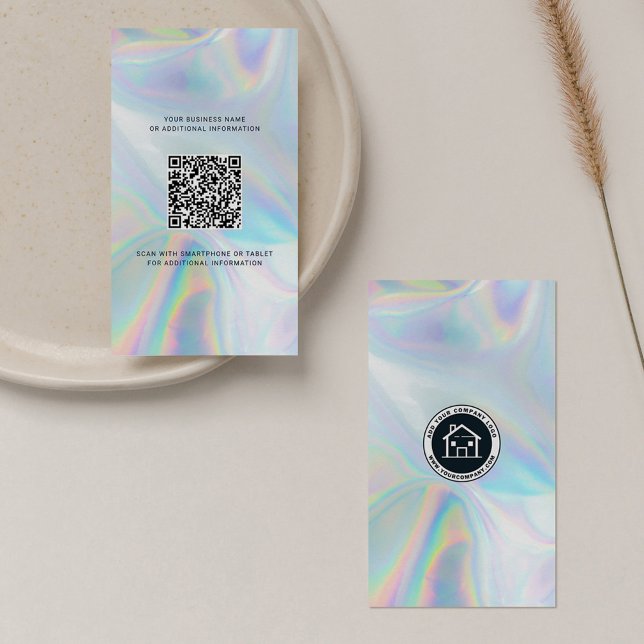Carte De Visite Ajoutez le logo de votre entreprise et le code QR  (Real Estate Agent Holographic QR Code Brand Logo Business Card)