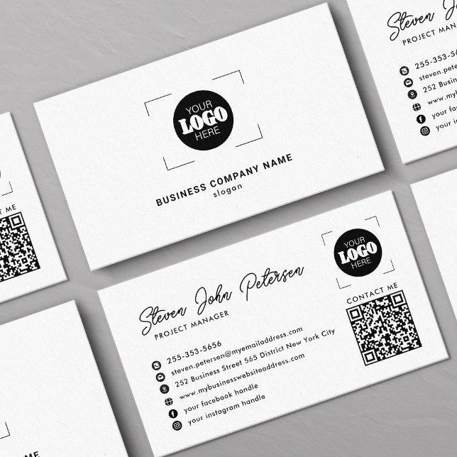 Carte De Visite Ajoutez votre logo code QR professionnel blanc (Créateur téléchargé)