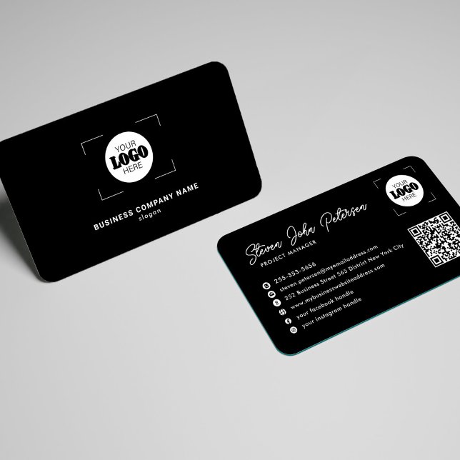 Carte De Visite Ajoutez votre logo code QR professionnel noir (You can choose the ROUNDED CORNERS option)