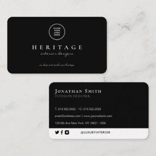 Carte De Visite Ajoutez votre logo Elegant Luxury Plain Black and