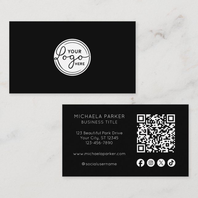Carte De Visite Ajoutez Votre Logo Icône Sociale QR Code Professio (Devant / Derrière)