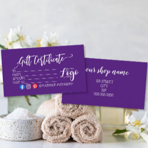 Carte De Visite AJOUTEZ VOTRE LOGO Marketing de certificat-cadeau 