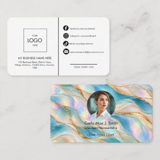 Carte De Visite Ajoutez votre logo personnalisé moderne vert or bl