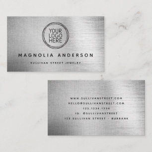 Carte De Visite Ajoutez Votre Logo Simple Argent En Métal Brossé