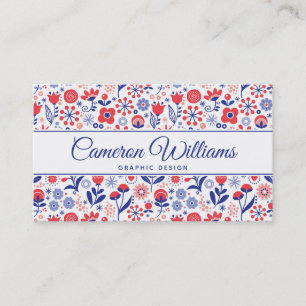 Carte De Visite Ajoutez votre motif floral bleu et de corail nommé