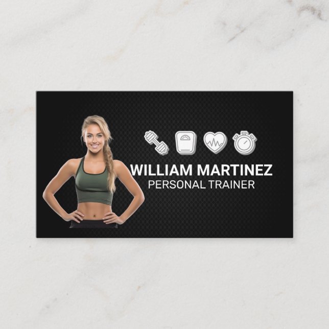 Carte De Visite Ajuster la femme souriante | Icônes de fitness (Devant)