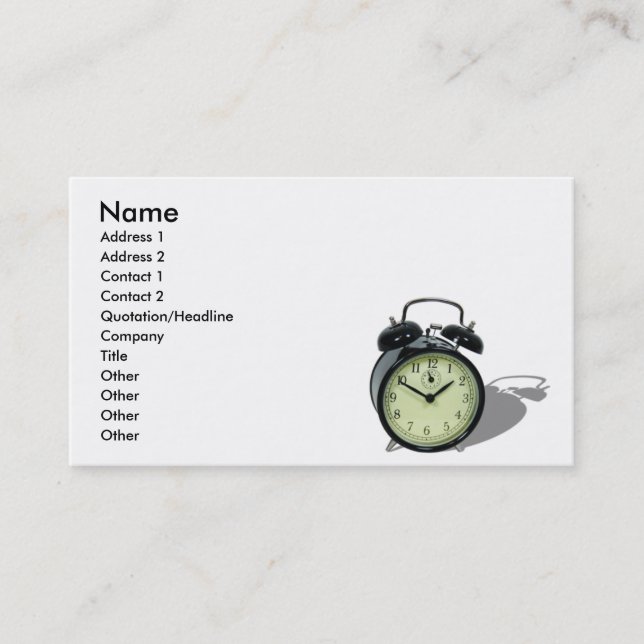 Carte De Visite AlarmClockCard, nom, adresse 1, adresse 2, (Devant)