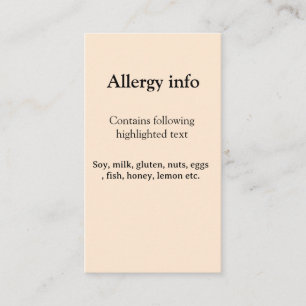 Carte De Visite alerte d'allergie alimentaire ajouter le nom du te