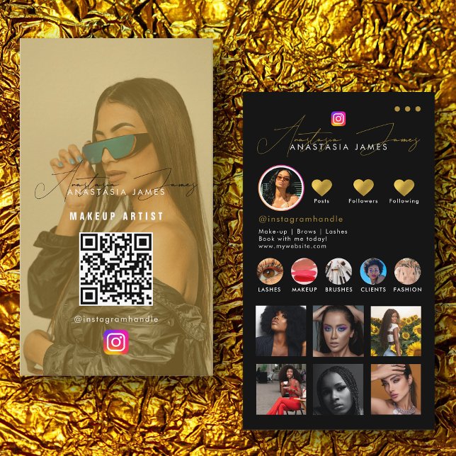Carte De Visite Alimentation photo de l'influent Médias sociaux Co (Influencer Photo Feed Social Media QR Code Gold Business Card)