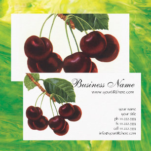 Carte De Visite Aliments de fruits vintage, cerises mûres d'un arb