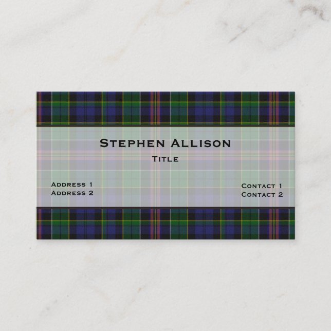 Carte De Visite Allison Tartan Plaid personnalisé (Devant)