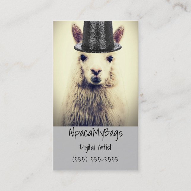 Carte De Visite Alpaca dans un Tophat (Devant)
