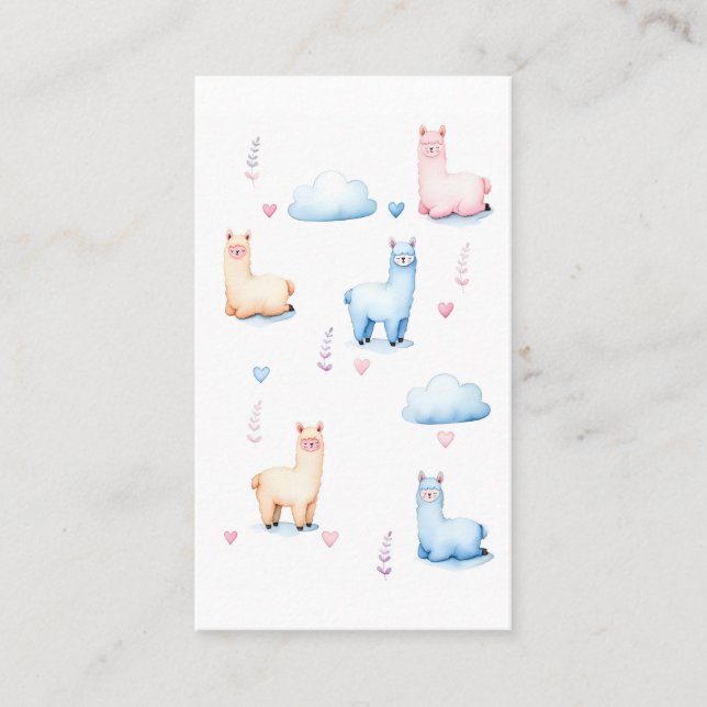 Carte De Visite Alpacas mignons et nuages (Devant)
