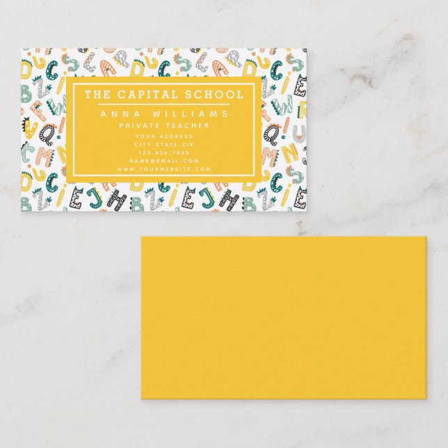 Carte De Visite Alphabet Dino Cute - Enseignant | Tuteur privé (Devant / Derrière)