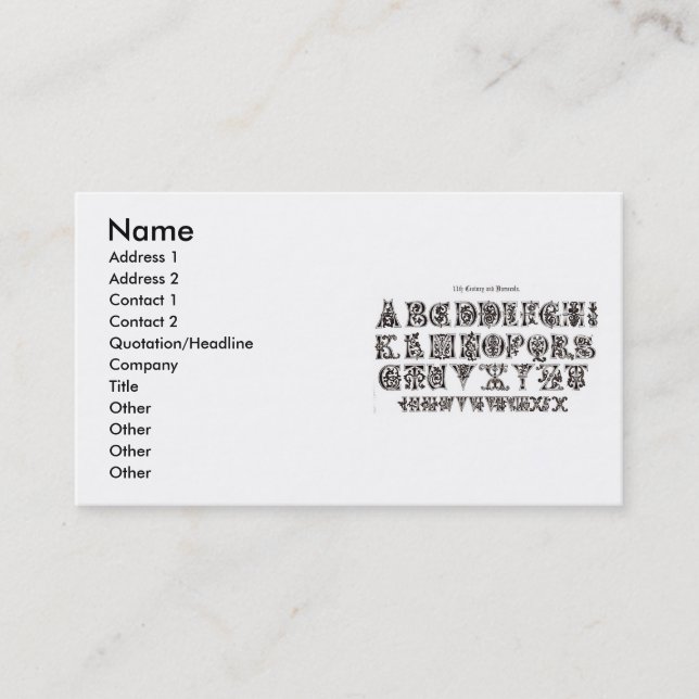 carte de visite alphabet du XIe siècle (Devant)
