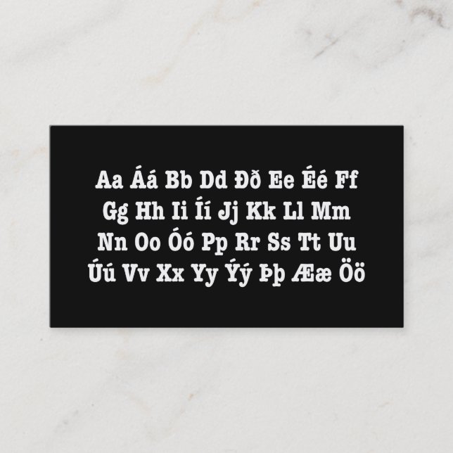 Carte De Visite Alphabet islandais [Íslenska Stafrófið] (Devant)