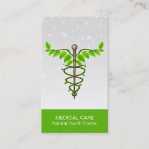 Carte De Visite Alternative Médicale Caduceus Vert Feuilles Blanc