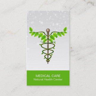 Carte De Visite Alternative Médicale Caduceus Vert Feuilles Blanc