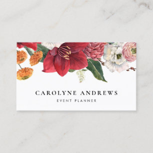 Carte De Visite Amaryllis aquarelle et Chrysanthème floral