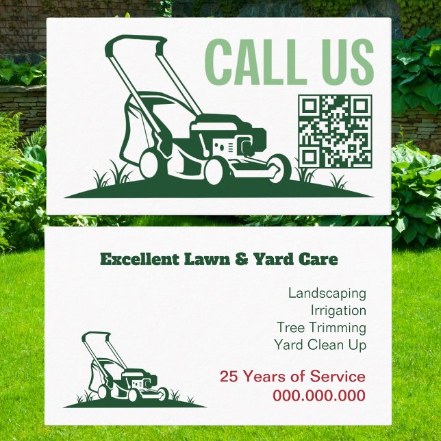 Carte De Visite Aménagement du terrain pour l'entretien de la pelo (Lawn and Yard Care Professional Business Card. Modern with QR code. )