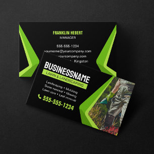 Carte De Visite Aménagement paysager noir et vert Entretien de pel