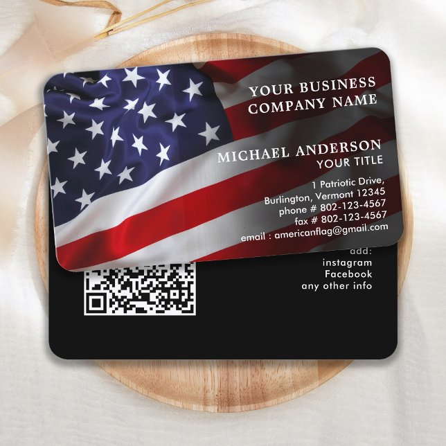 Carte De Visite American Flag Corporate Modern Patriotique QR Code (Créateur téléchargé)