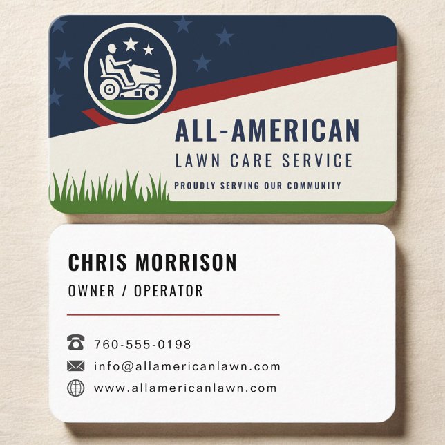 Carte De Visite American Flag Lawn Care and Mowing (Créateur téléchargé)