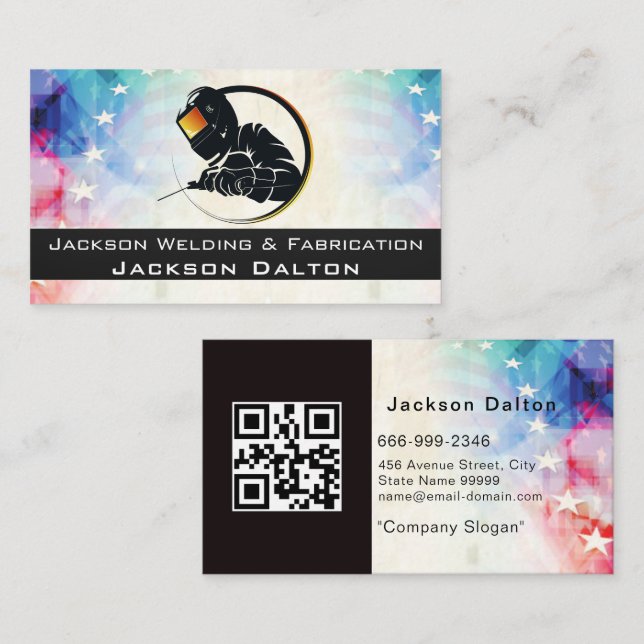 Carte De Visite American Flag Metallic Welicator Code QR (Devant / Derrière)