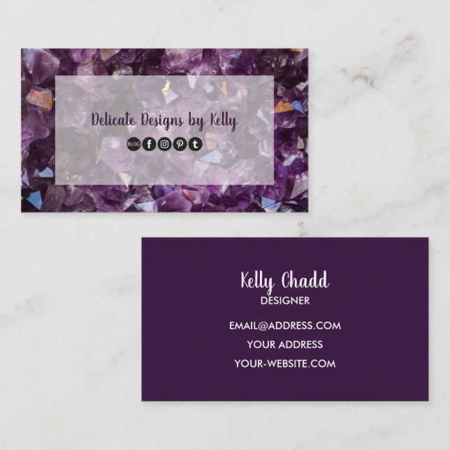 Carte De Visite Amethyst Gemstone Crystal Jewelry Designer (Devant / Derrière)