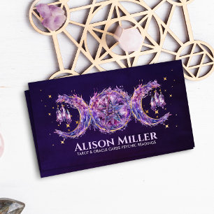 Carte De Visite Améthyste Triple Lune Pentagram Aquarelle Art