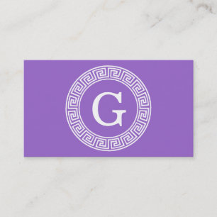 Carte De Visite Améthyste Wht Cadre Rnd Clé Grecque Monogramme Ini