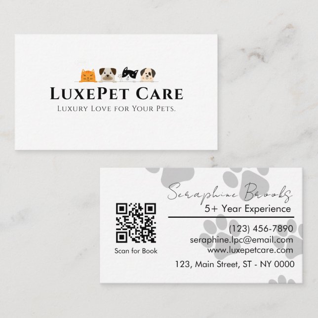 Carte De Visite Amour Professionnel Simple Soins pour animaux de c (Devant / Derrière)