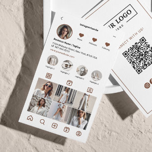 Carte De Visite Analyse Instagram Pour Connecter le code QR Brown