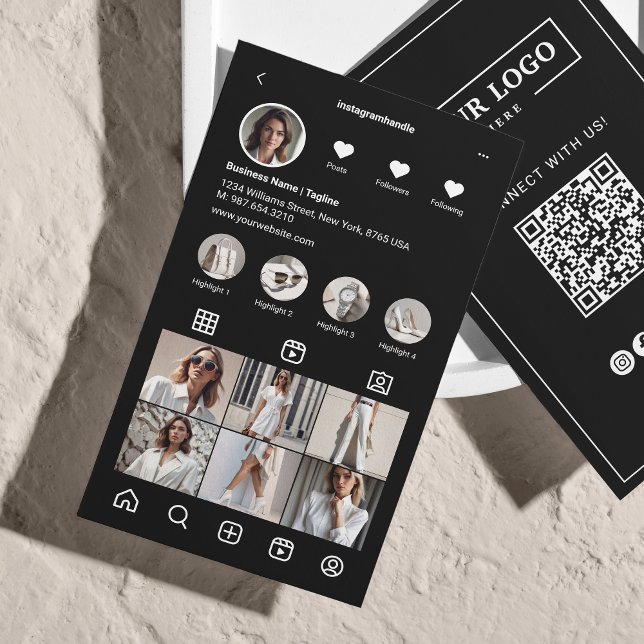 Carte De Visite Analyse Instagram Pour Connecter le code QR en noi (Créateur téléchargé)