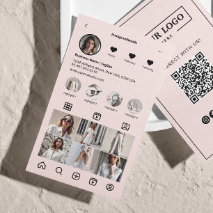 Carte De Visite Analyse Instagram Pour Connecter Le Code QR Rose
