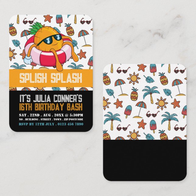Carte De Visite Ananas amusant, fête de la piscine Billets de remi (Devant / Derrière)