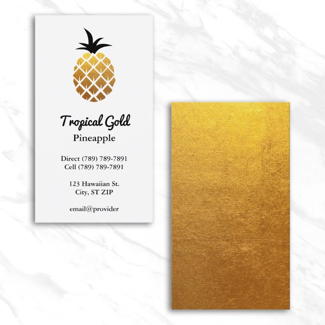 Carte De Visite Ananas Photo Feuille D'Or (Golden Foil Photo Pineapple Business Card)