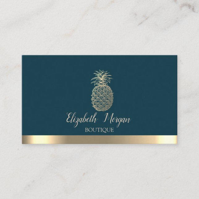 Carte De Visite Ananas rayé or élégant professionnel (Devant)