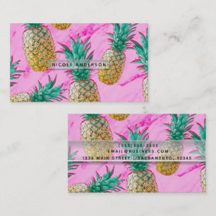 Carte De Visite Ananas Tropicaux & Marbre Rose Chic Lumineux