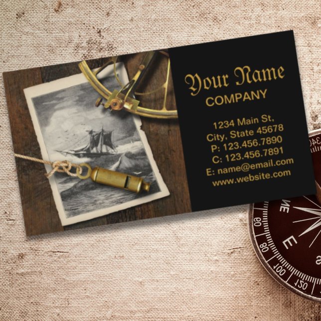 Carte De Visite Ancien outil de navigation de navire nautique (Ancient ship navigation tools nautical business card)