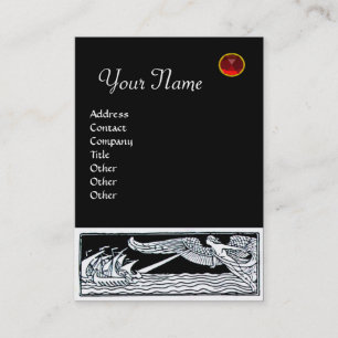 Carte De Visite ANCIENS NAVIRES ROUGE RUBY MONOGRAMME Noir Blanc