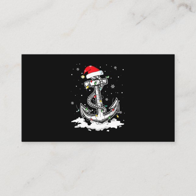 Carte De Visite Ancre Bateau Voile Noël Santa Hat Lumières. (Devant)
