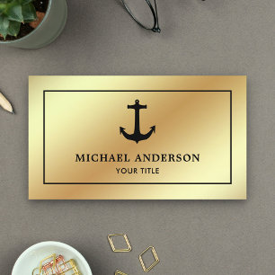 Carte De Visite Ancre marine noire Faux Gold Foil