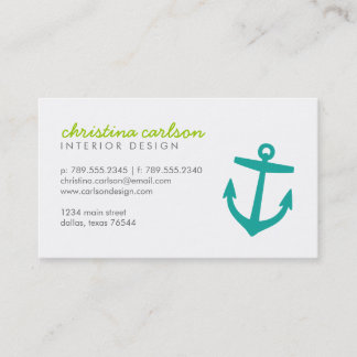 Carte De Visite Ancre marine turquoise mignonne et rayures